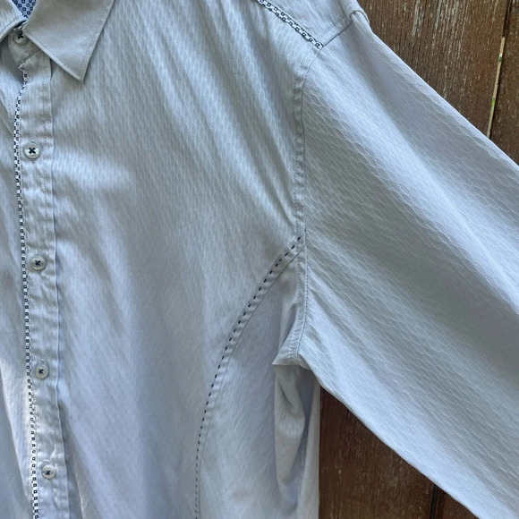 7 Diamond Men’s White Grey Western Detailed Long Sleeve Button Down Size Large - Picture 5 of 12